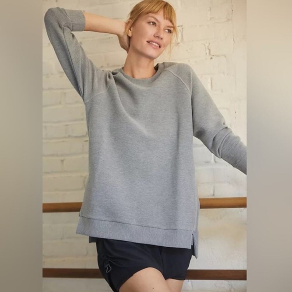 Varley Manning Side Zip Crewneck Oversized Sweatshirt Medium Gray Athleisure